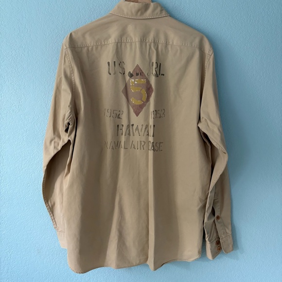Polo Ralph Lauren Shirt Hawaii Naval Air Base Tan Button Up Safari Military - Picture 3 of 16